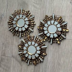Handmade Peruvian Artisan Gold Sunburst Wall Mirrors 10 inches‎